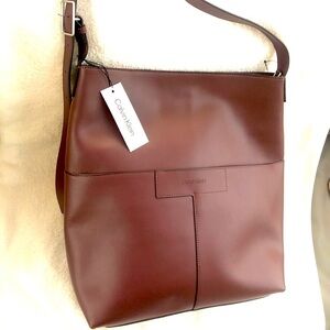 Calvin Klein Maroon (dark burgundy) leather Hobo bucket shoulder bag